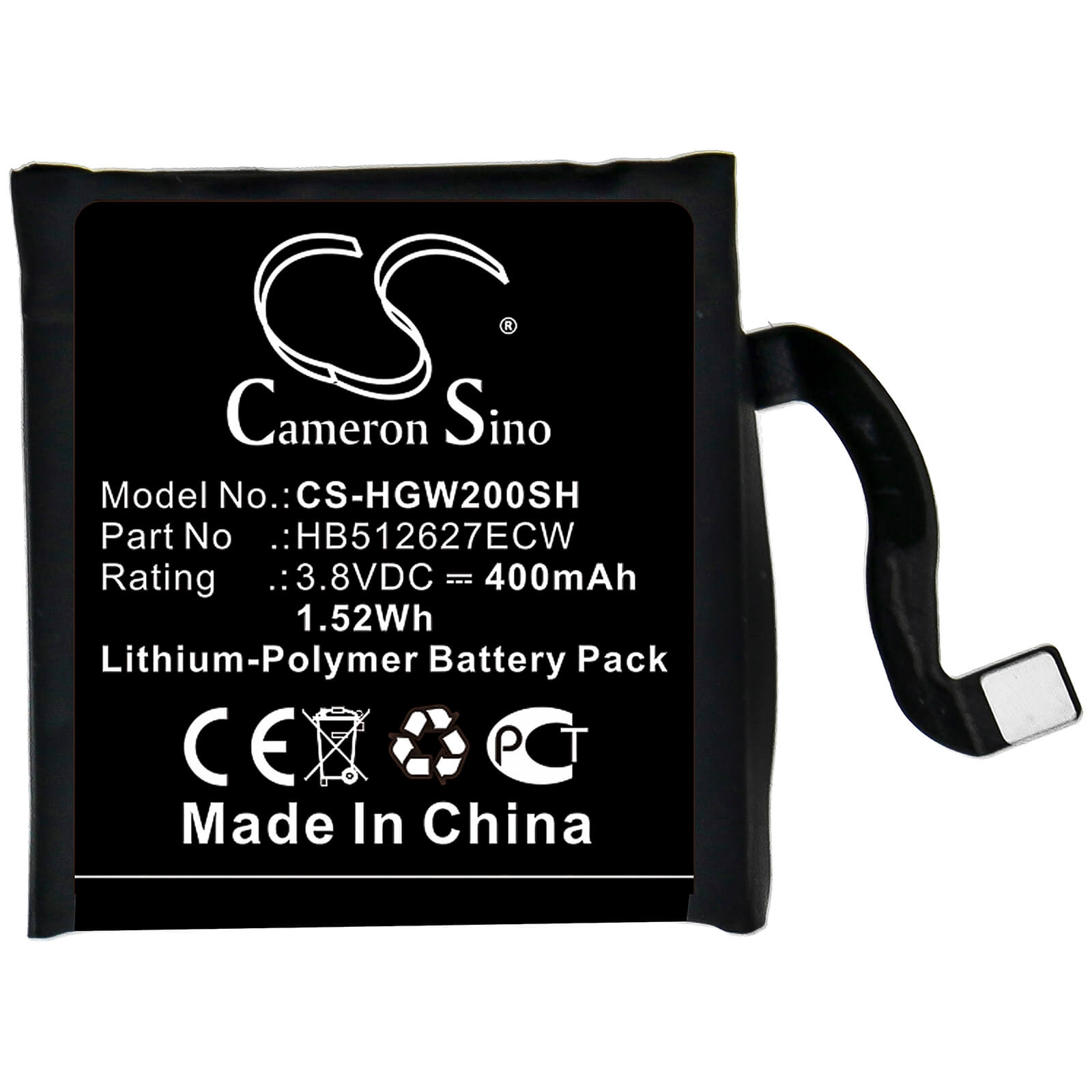 3.8V, 400mAh, Li-Polymer Battery fits Huawei, Watch 2 4g, Watch 2 Pro 4g, 1.52Wh