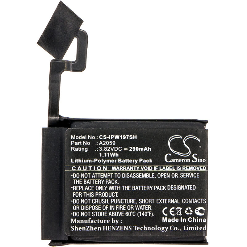 3.82V, 290mAh, Li-Polymer Battery fits Apple, A1976, Watch Series 4 44mm, 1.1078Wh