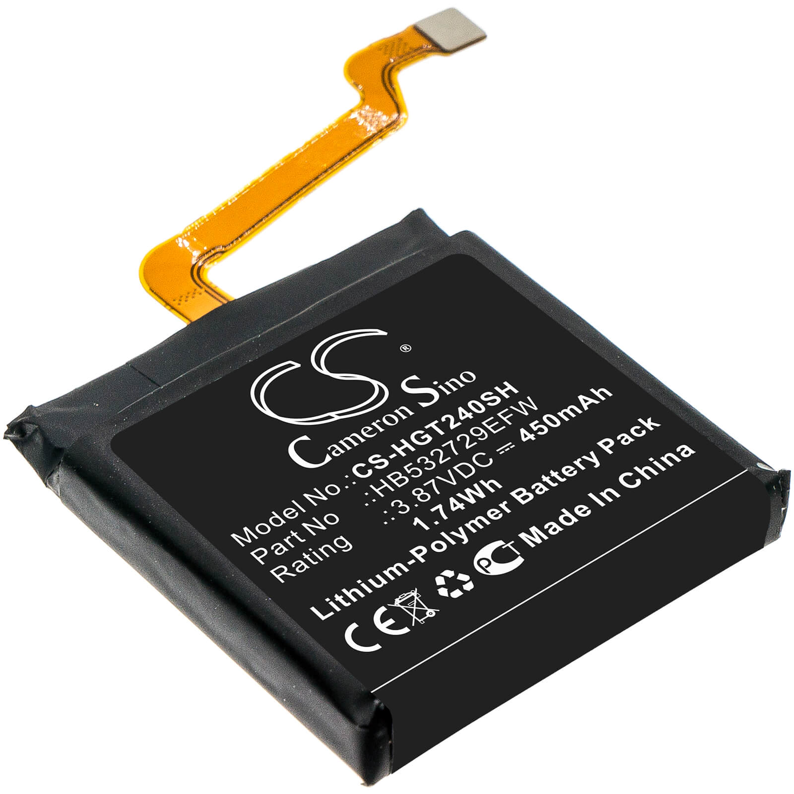 3.87V, 450mAh, Li-Polymer Battery fits Huawei, Gt2 Pro, 1.7415Wh