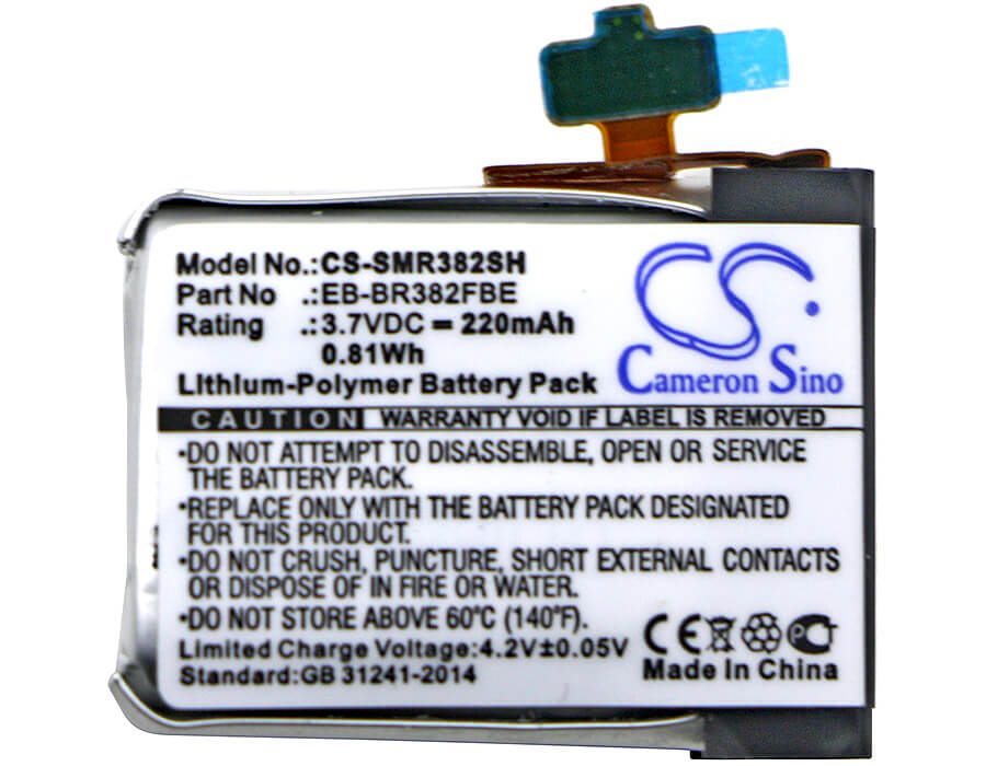 3.7V, 220mAh, Li-Polymer Battery fits Samsung, Gear Live, Sm-r382, 0.814Wh