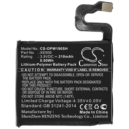 3.8V, 210mAh, Li-Polymer Battery fits Oppo, 41mm, Ow19w2, 0.798Wh