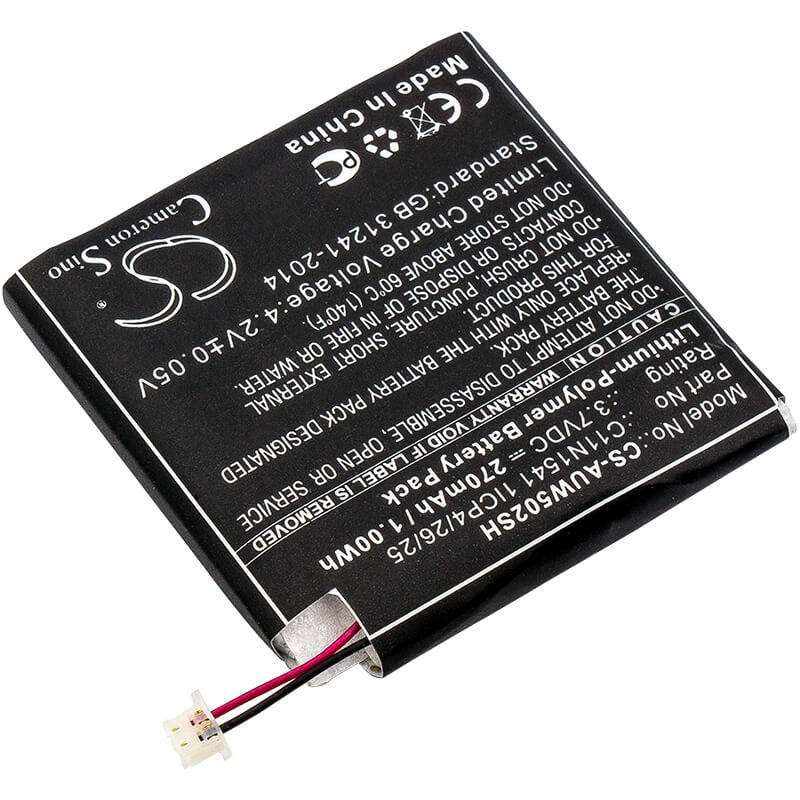 3.7V, 270mAh, Li-Polymer Battery fits Asus, Wi502qf, Zenwatch 2, 0.999Wh