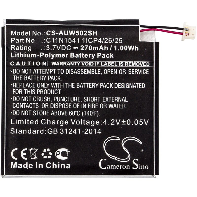 3.7V, 270mAh, Li-Polymer Battery fits Asus, Wi502qf, Zenwatch 2, 0.999Wh