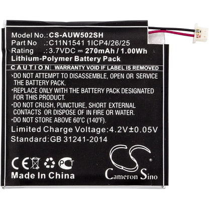 3.7V, 270mAh, Li-Polymer Battery fits Asus, Wi502qf, Zenwatch 2, 0.999Wh