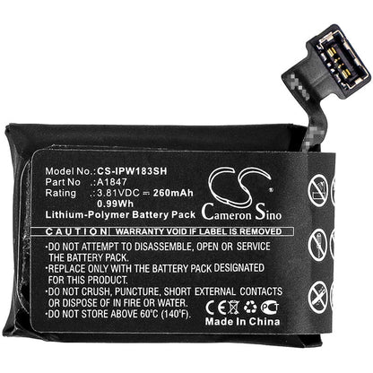 3.81V, 260mAh, Li-Polymer Battery fits Apple, A1860, Watch Series 3 38mm, 0.9906Wh