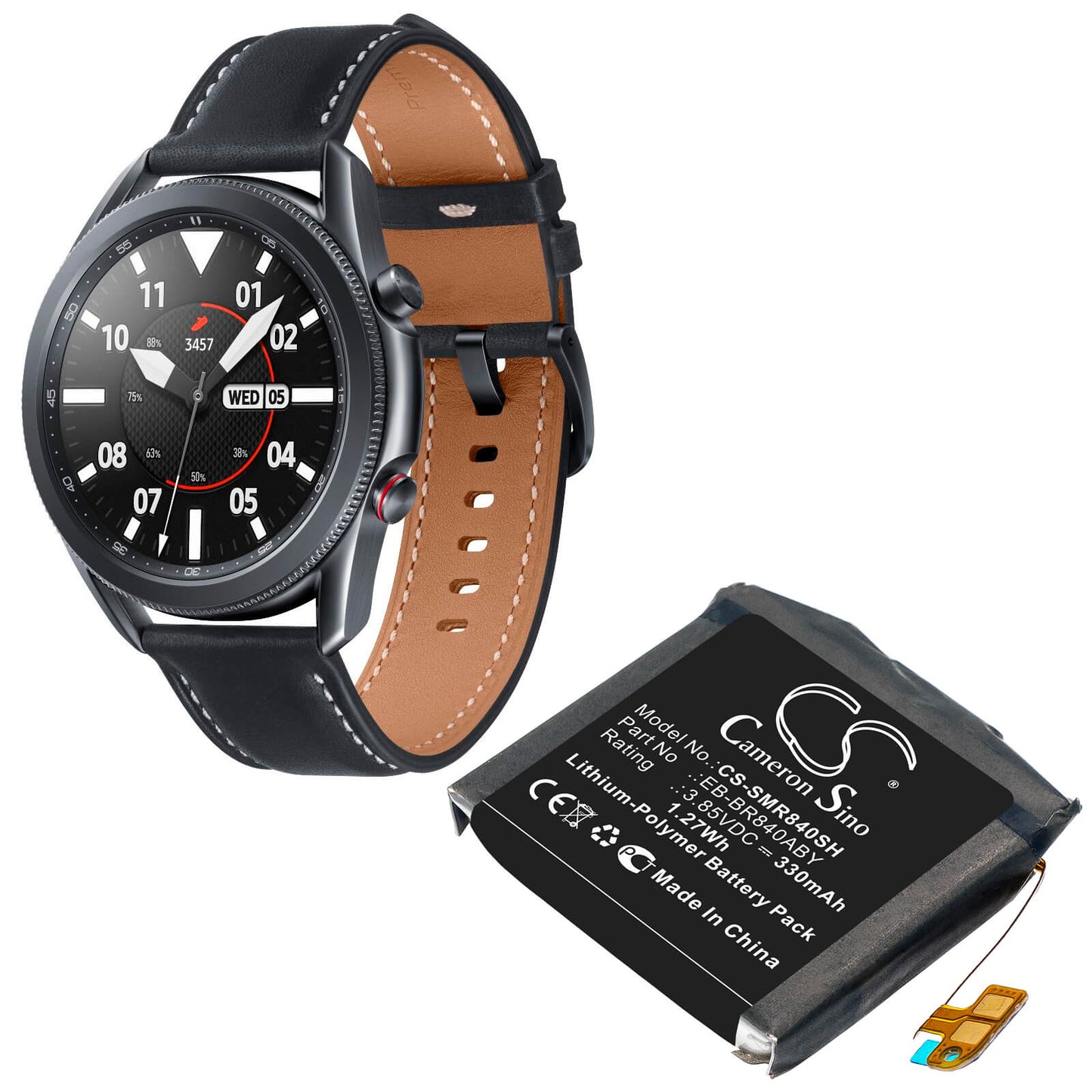 3.85V, 330mAh, Li-Polymer Battery fits Samsung, Galaxy Watch3 45mm, Sm-r840, 1.2705Wh