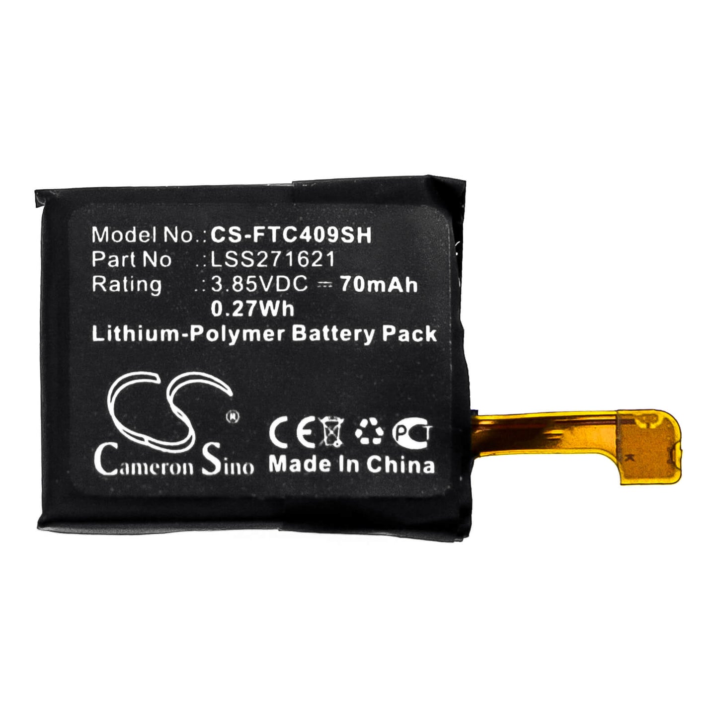 3.85V, 70mAh, Li-Polymer Battery fits Fitbit, Charge 3, Fb409, 0.2695Wh
