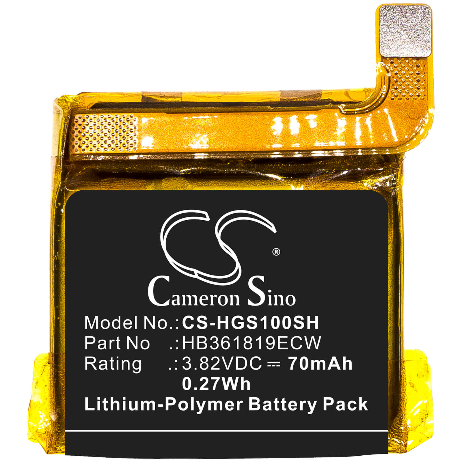 3.82V, 70mAh, Li-Polymer Battery fits Huawei, Glory S1, Mes-b19, 0.2674Wh