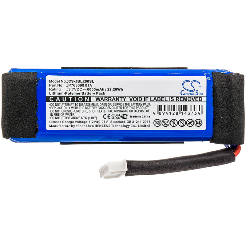 3.7V, 6000mAh, Li-Polymer Battery fits Jbl, Link 20, 22.2Wh