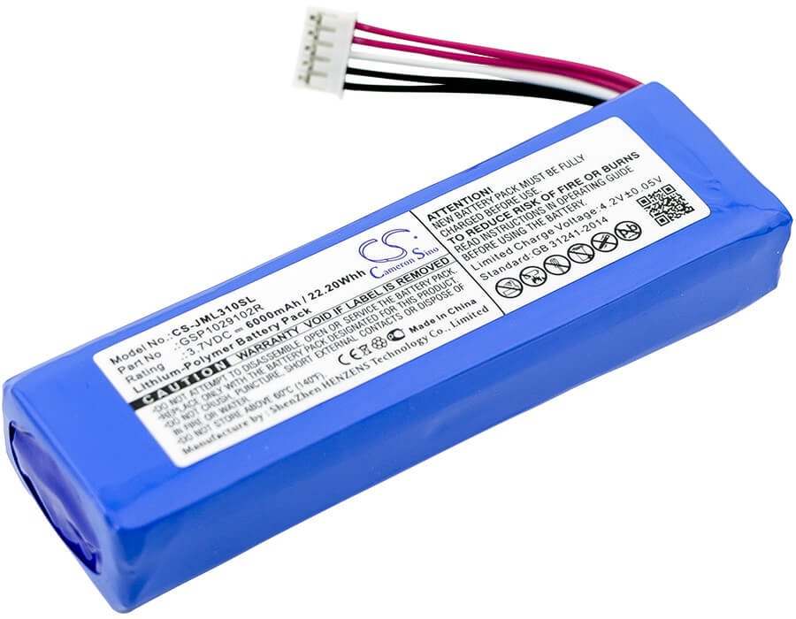3.7V, 6000mAh, Li-Polymer Battery fits Jbl, Charge 2, Charge 2 Plus, 22.2Wh