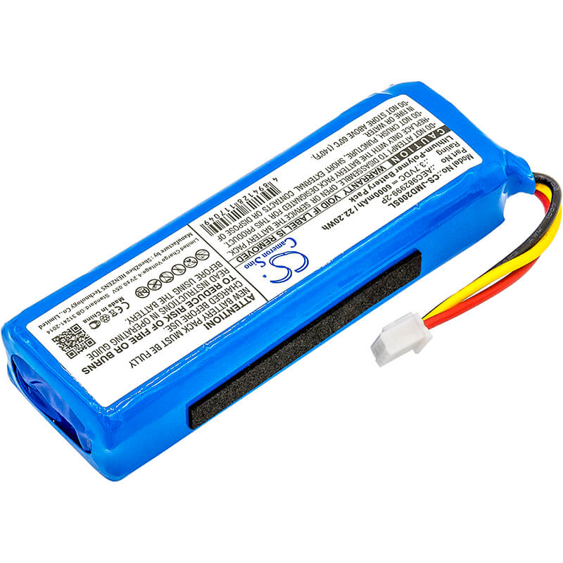 3.7V, 6000mAh, Li-Polymer Battery fits Jbl, Charge, 22.2Wh