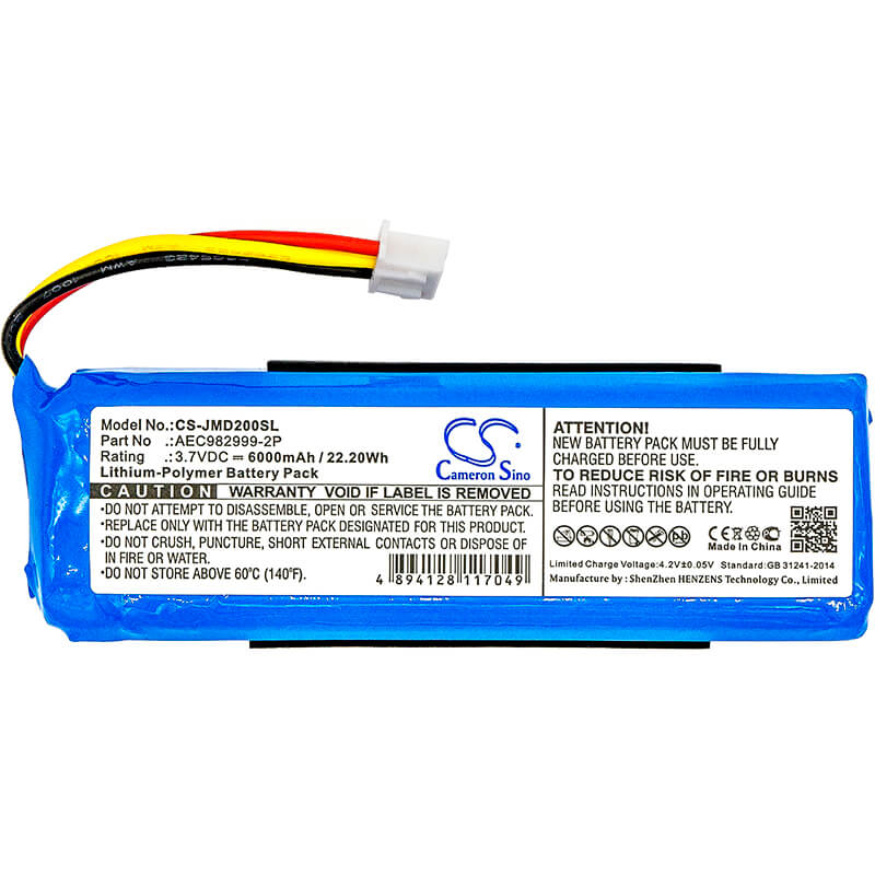 3.7V, 6000mAh, Li-Polymer Battery fits Jbl, Charge, 22.2Wh