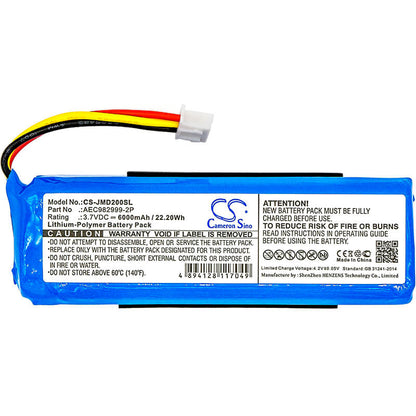 3.7V, 6000mAh, Li-Polymer Battery fits Jbl, Charge, 22.2Wh