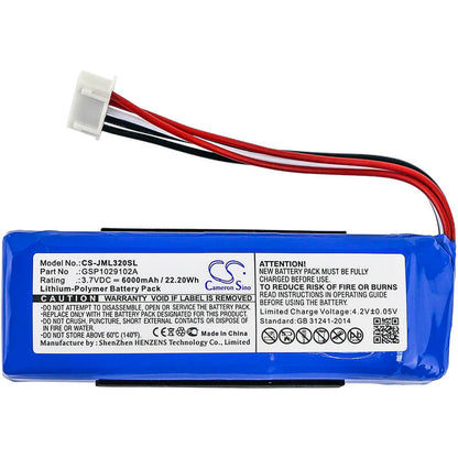 3.7V, 6000mAh, Li-Polymer Battery fits Jbl, Charge 3 2016, Charge 3 2016 Version, 22.2Wh