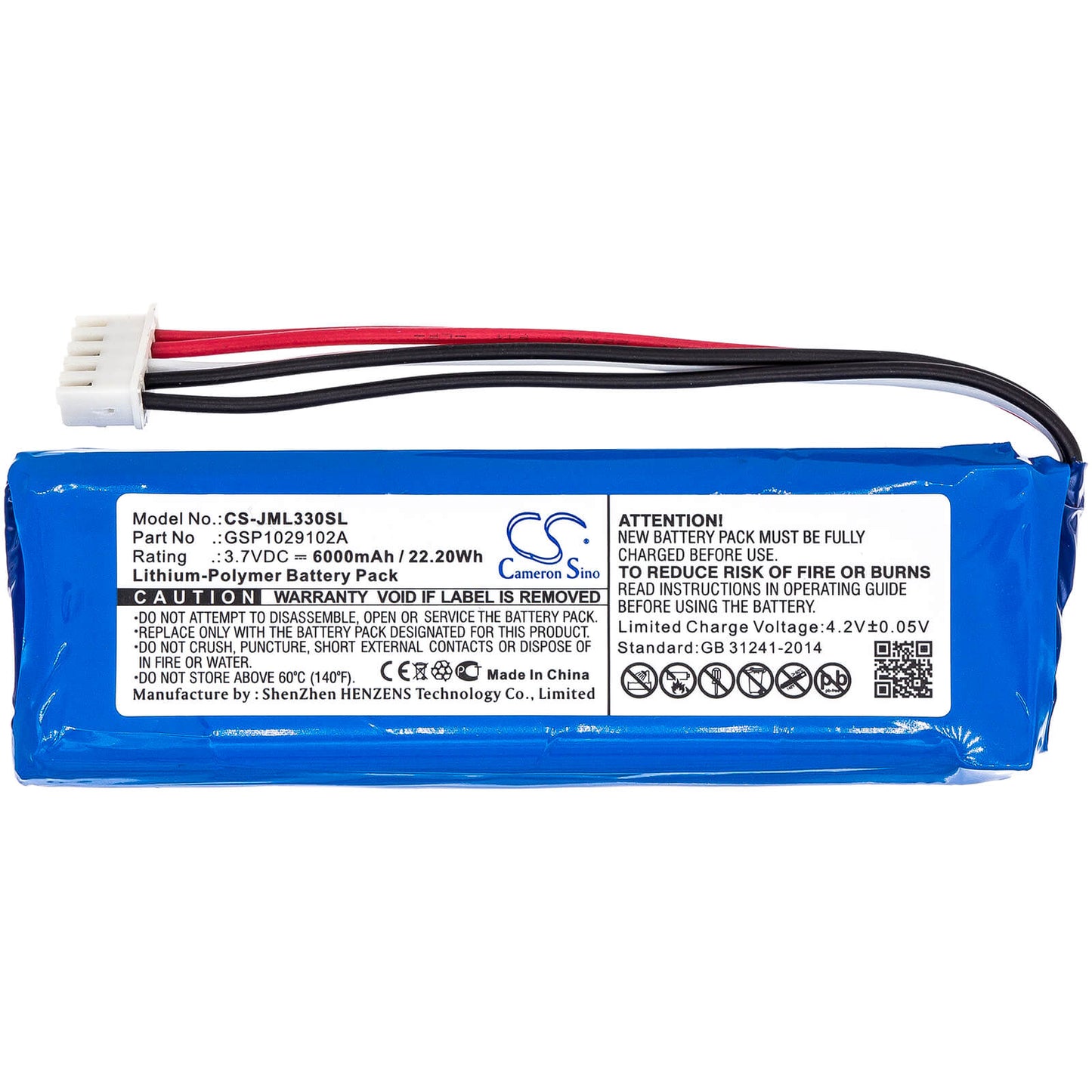 3.7V, 6000mAh, Li-Polymer Battery fits Jbl, Charge 3, 22.2Wh