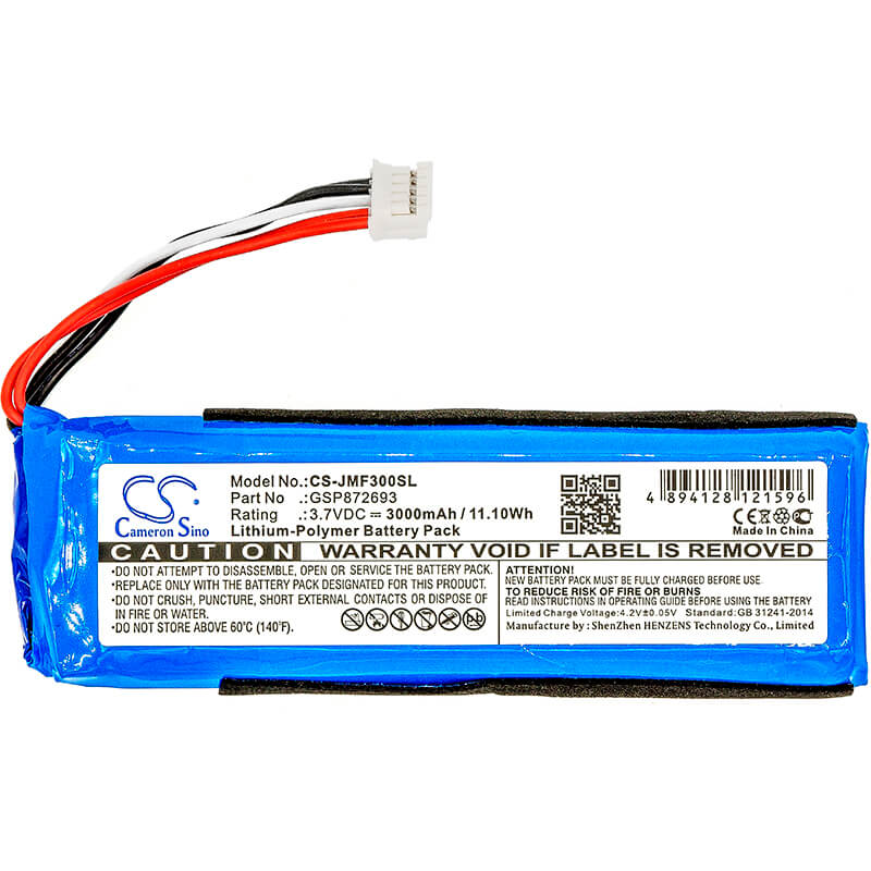 3.7V, 3000mAh, Li-Polymer Battery fits Jbl, Flip 3, Jblflip3gray, 11.1Wh
