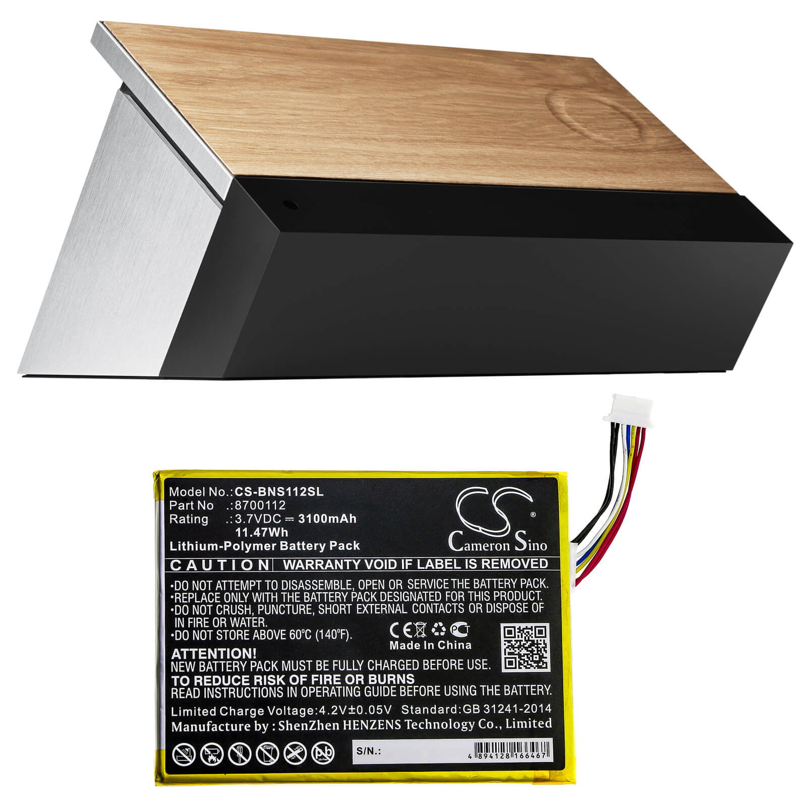3.7V, 3100mAh, Li-Polymer Battery fits Bang & Olufsen, Beosound Moment, 11.47Wh
