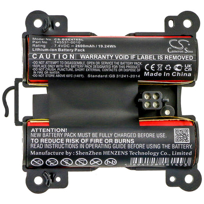7.4V, 2600mAh, Li-ion Battery fits Bose, 71478, Soundlink Revolve Plus, 19.24Wh