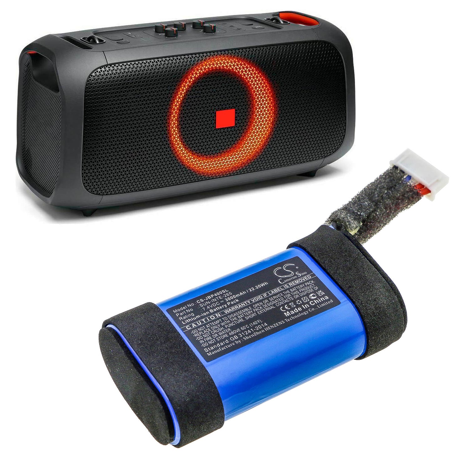 7.4V, 3000mAh, Li-ion Battery fits Jbl, Partybox On-the-go, 22.2Wh