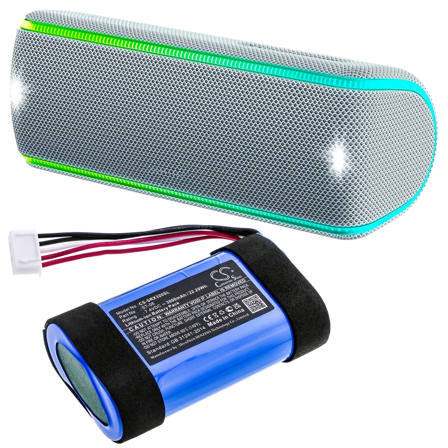 7.4V, 3000mAh, Li-ion Battery fits Sony, Srs-xb31, 22.2Wh