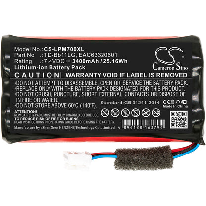 7.4V, 3400mAh, Li-ion Battery fits Lg, Music Flow P7, Np7550, 25.16Wh