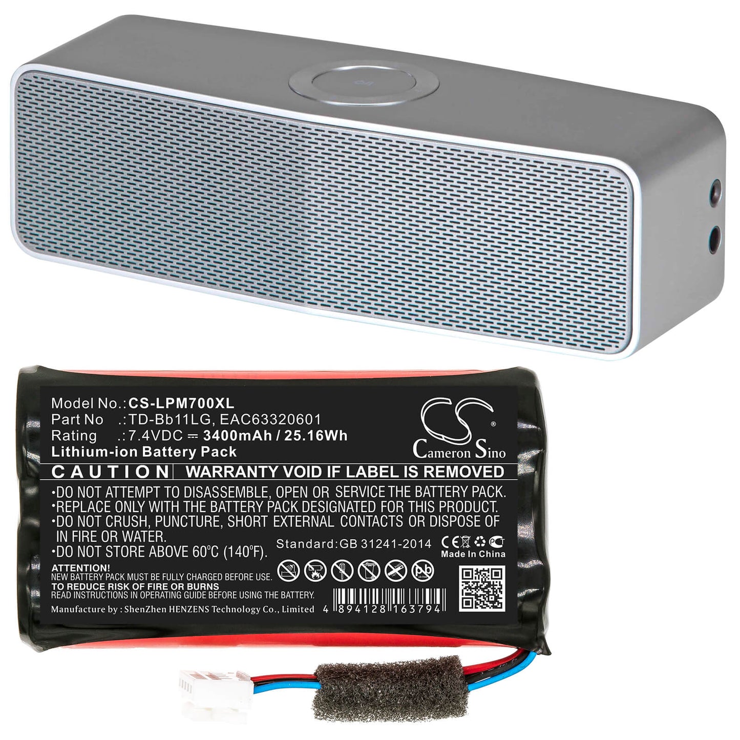 7.4V, 3400mAh, Li-ion Battery fits Lg, Music Flow P7, Np7550, 25.16Wh
