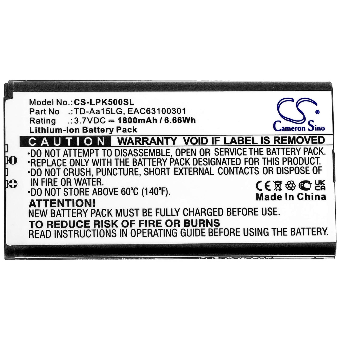 3.7V, 1800mAh, Li-ion Battery fits Lg, Music Flow P5, Music Flow P5 Strap, 6.66Wh