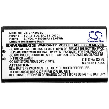 3.7V, 1800mAh, Li-ion Battery fits Lg, Music Flow P5, Music Flow P5 Strap, 6.66Wh