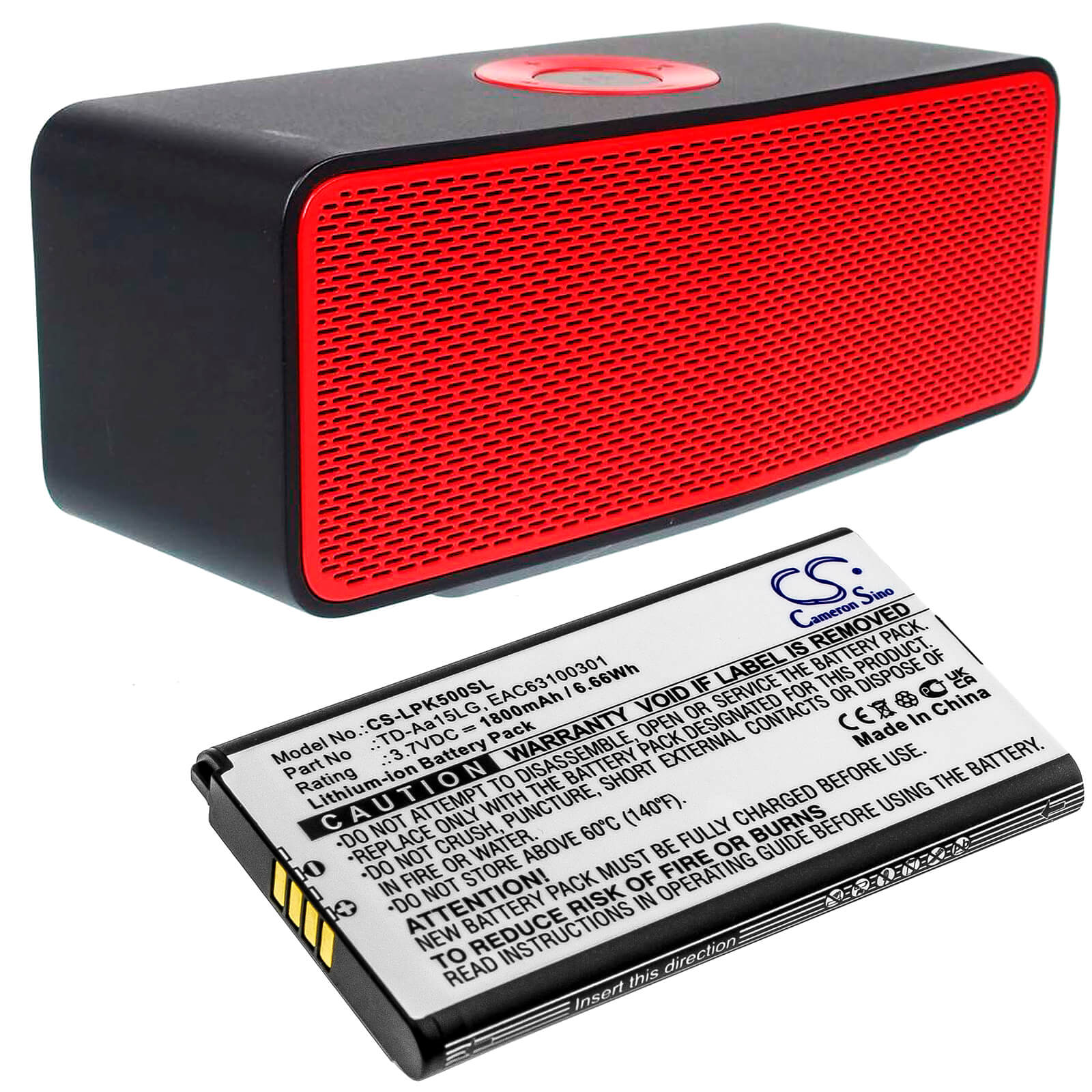 3.7V, 1800mAh, Li-ion Battery fits Lg, Music Flow P5, Music Flow P5 Strap, 6.66Wh