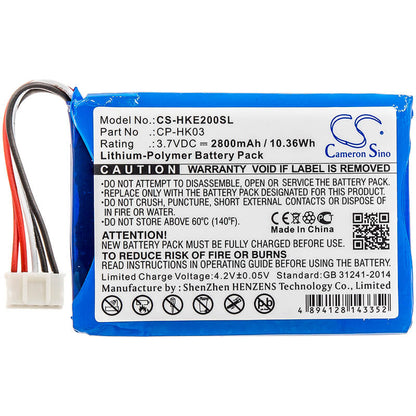 3.7V, 2800mAh, Li-Polymer Battery fits Harman/kardon, Esquire 2, 10.36Wh