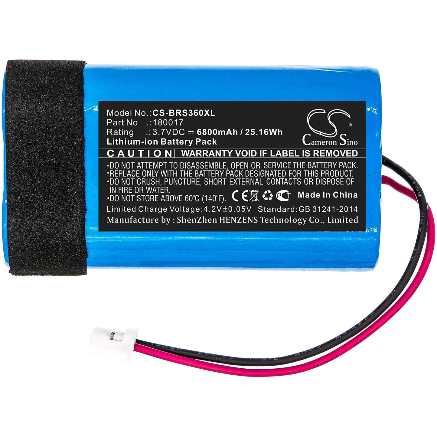 3.7V, 6800mAh, Li-ion Battery fits Braven, Stryde 360, 25.16Wh