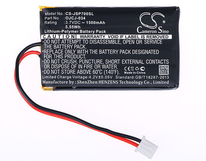 3.7V, 1500mAh, Li-Polymer Battery fits Jvc, Jvc Sp-ad70-a, Jvc Sp-ad70-b, 5.55Wh