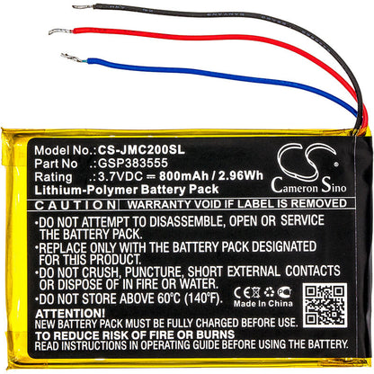3.7V, 800mAh, Li-Polymer Battery fits Jbl, Clip 2, Clip 2 An, 2.96Wh