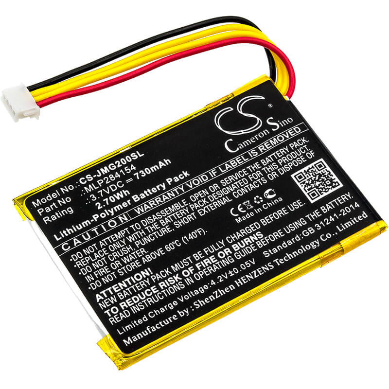 3.7V, 730mAh, Li-Polymer Battery fits Jbl, Go 2, Go 2h, 2.701Wh
