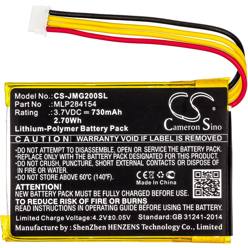 3.7V, 730mAh, Li-Polymer Battery fits Jbl, Go 2, Go 2h, 2.701Wh