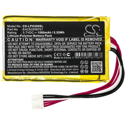 3.7V, 1500mAh, Li-Polymer Battery fits Lg, Xboom Go Pl2, 5.55Wh