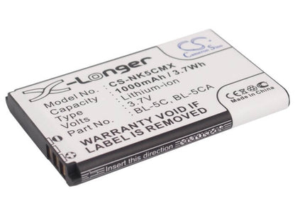 Speaker 3.7V, 1000mAh, Li-ion Battery fits Nokia, 1100, 1101, 3.7Wh