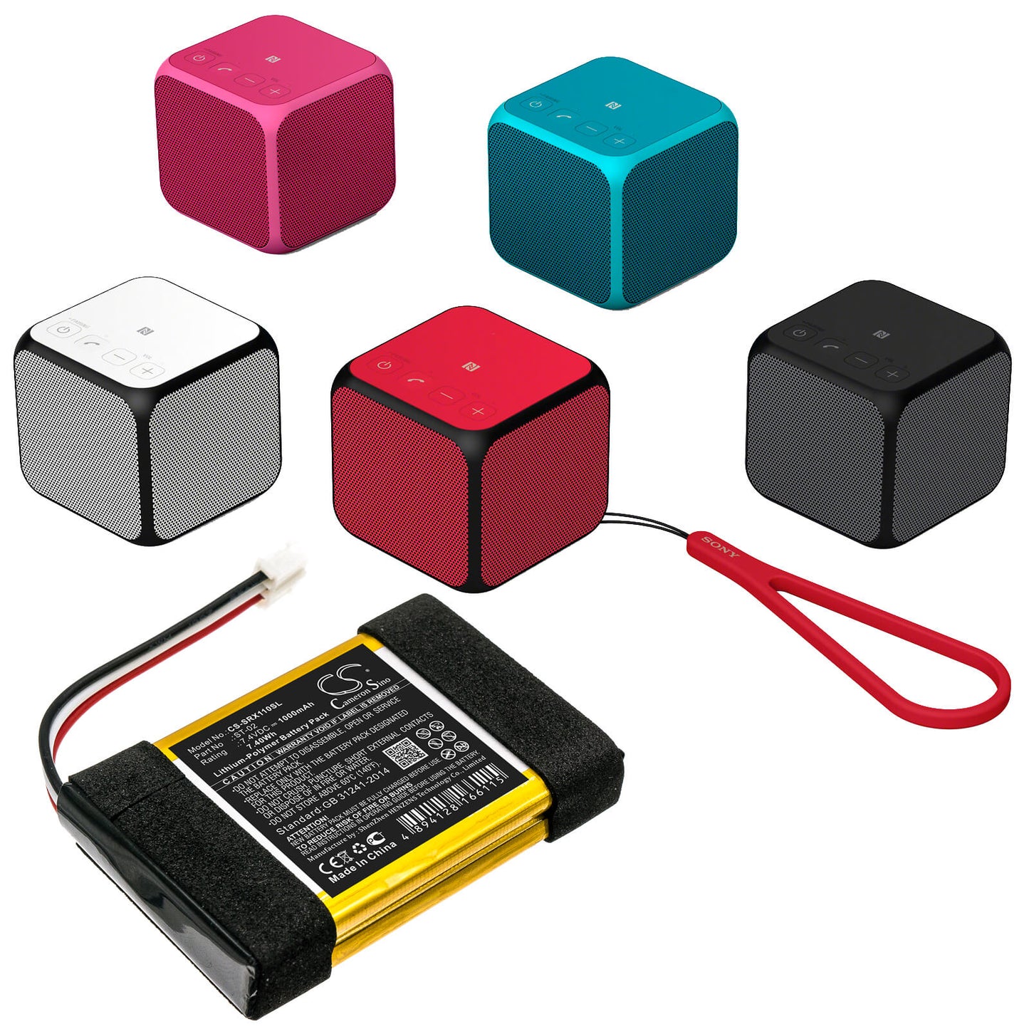 7.4V, 1000mAh, Li-Polymer Battery fits Sony, Srs-x11, 7.4Wh