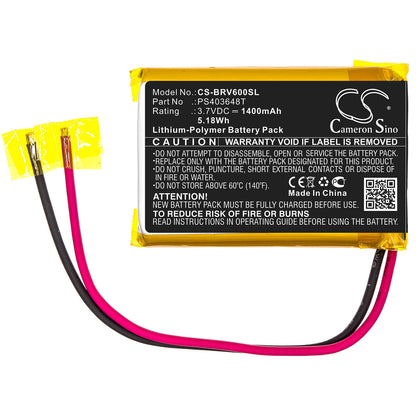 3.7V, 1400mAh, Li-Polymer Battery fits Braven, Braven 600, 5.18Wh
