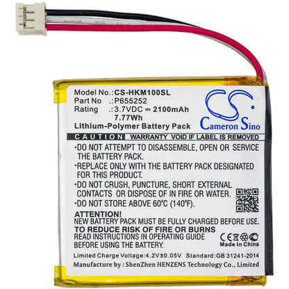 3.7V, 2100mAh, Li-Polymer Battery fits Harman/kardon, Esquire Mini, 7.77Wh