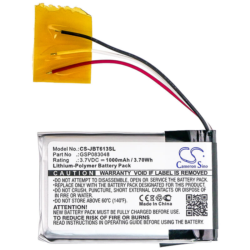 3.7V, 1000mAh, Li-Polymer Battery fits Jbl, 6132a-jbltrip, Trip, 3.7Wh