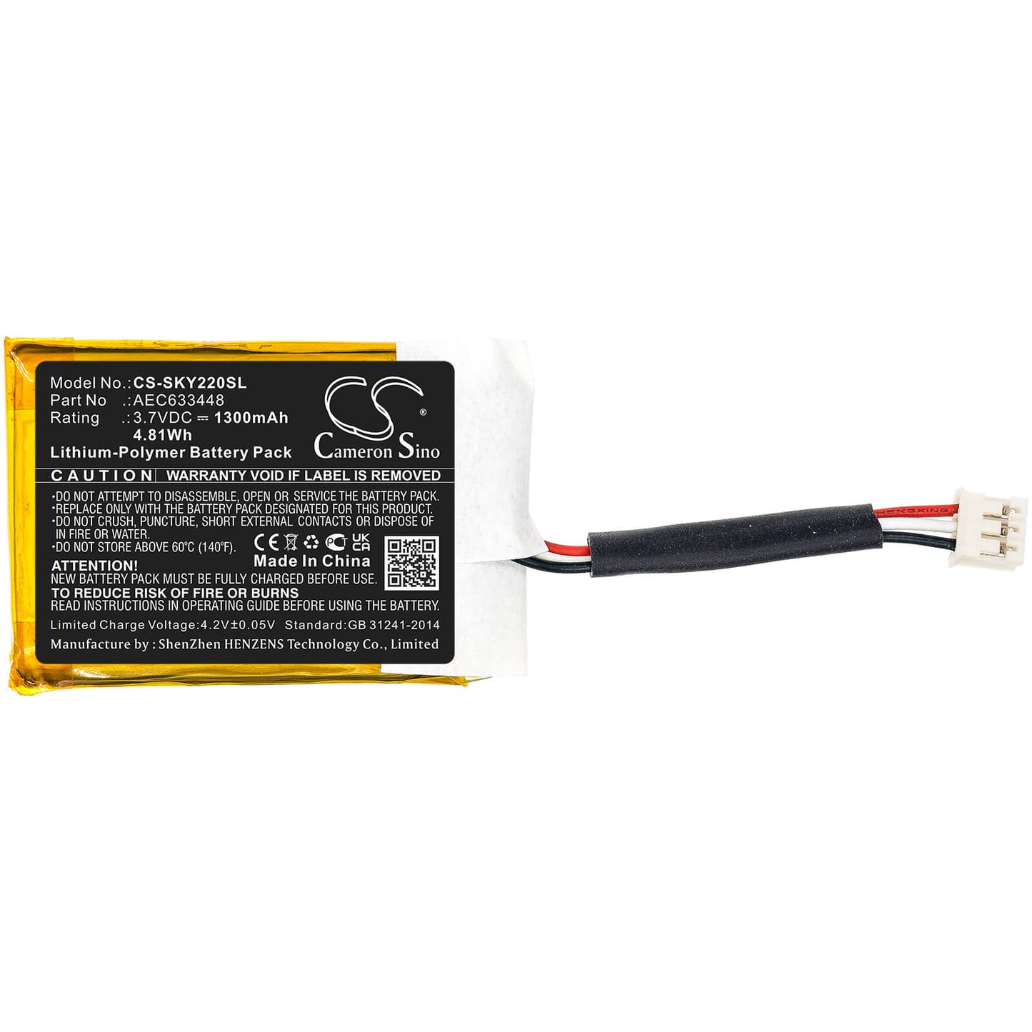 3.7V, 1300mAh, Li-Polymer Battery fits Skullcandy, Ambush, Y22-sk2013008, 4.81Wh