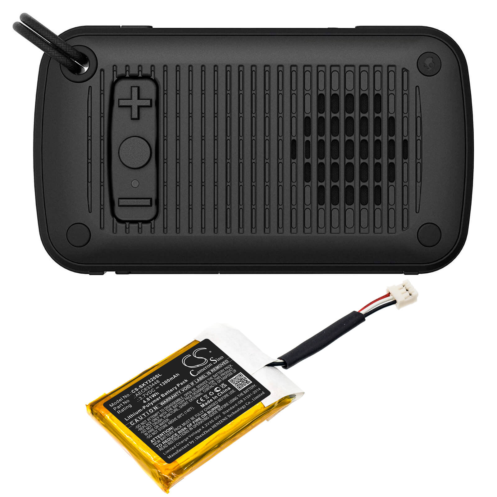 3.7V, 1300mAh, Li-Polymer Battery fits Skullcandy, Ambush, Y22-sk2013008, 4.81Wh