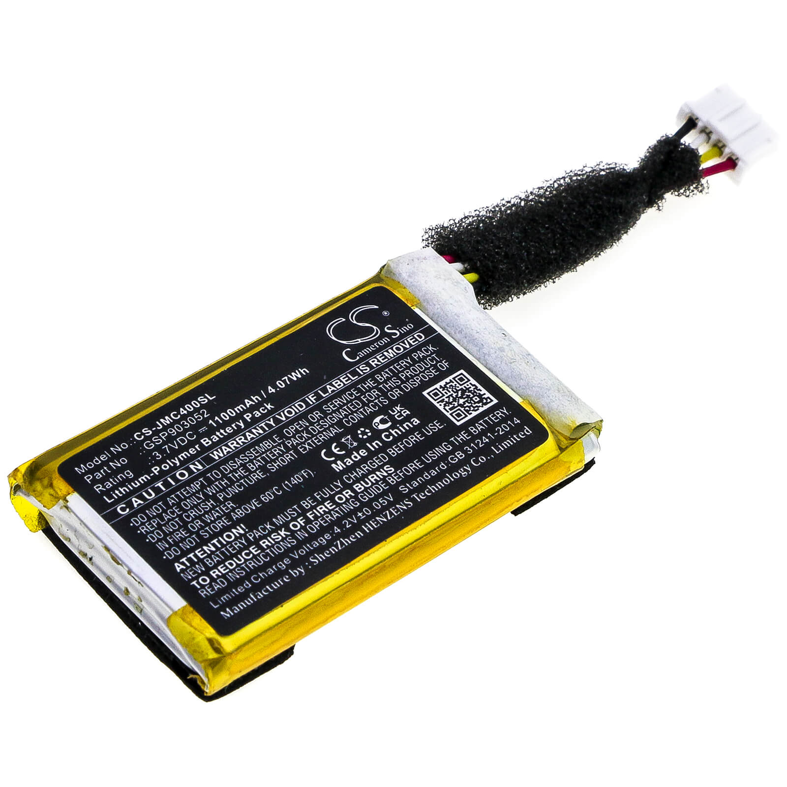 3.7V, 1100mAh, Li-Polymer Battery fits Jbl, An0402-jk0009880, Clip 4, 4.07Wh