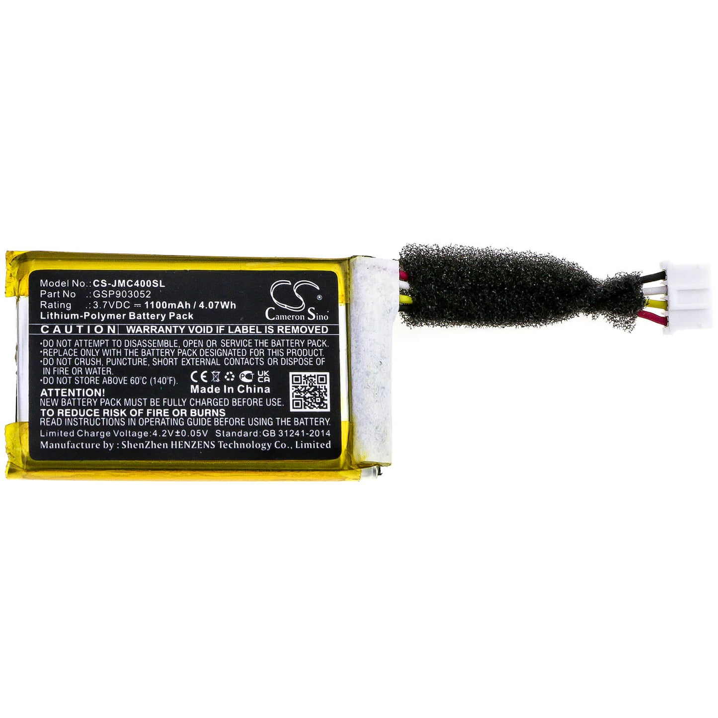 3.7V, 1100mAh, Li-Polymer Battery fits Jbl, An0402-jk0009880, Clip 4, 4.07Wh