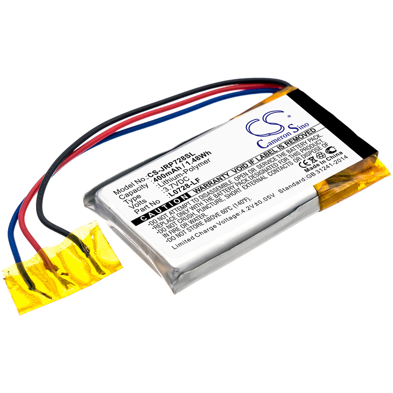 3.7V, 400mAh, Li-Polymer Battery fits Jbl, Jr Pop, 1.48Wh