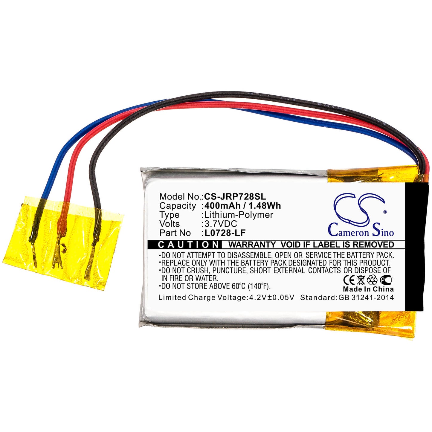 3.7V, 400mAh, Li-Polymer Battery fits Jbl, Jr Pop, 1.48Wh