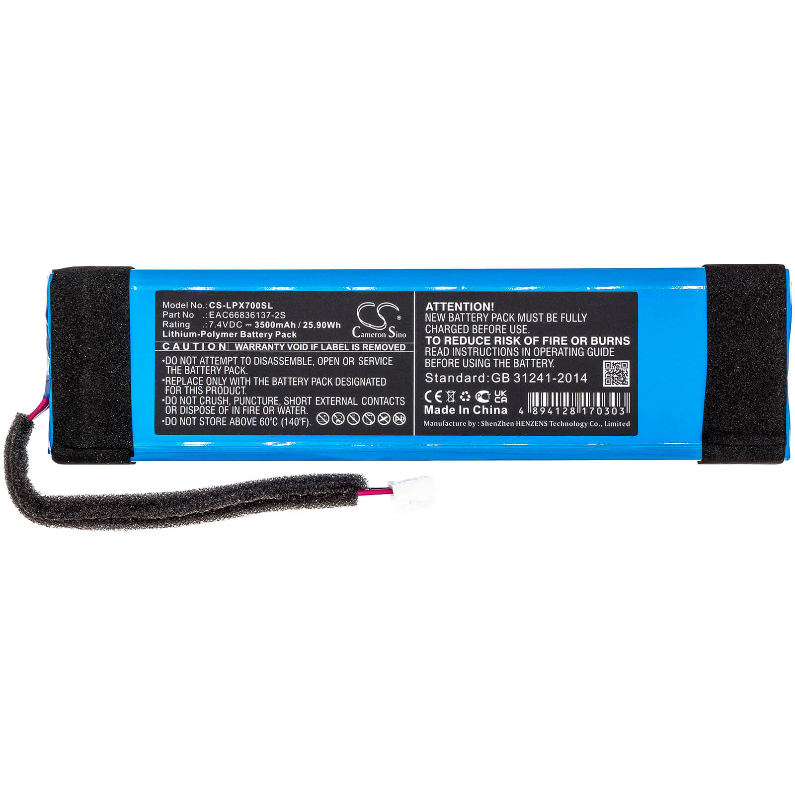 7.4V, 3500mAh, Li-Polymer Battery fits Lg, Xboom Go Pl7, 25.9Wh