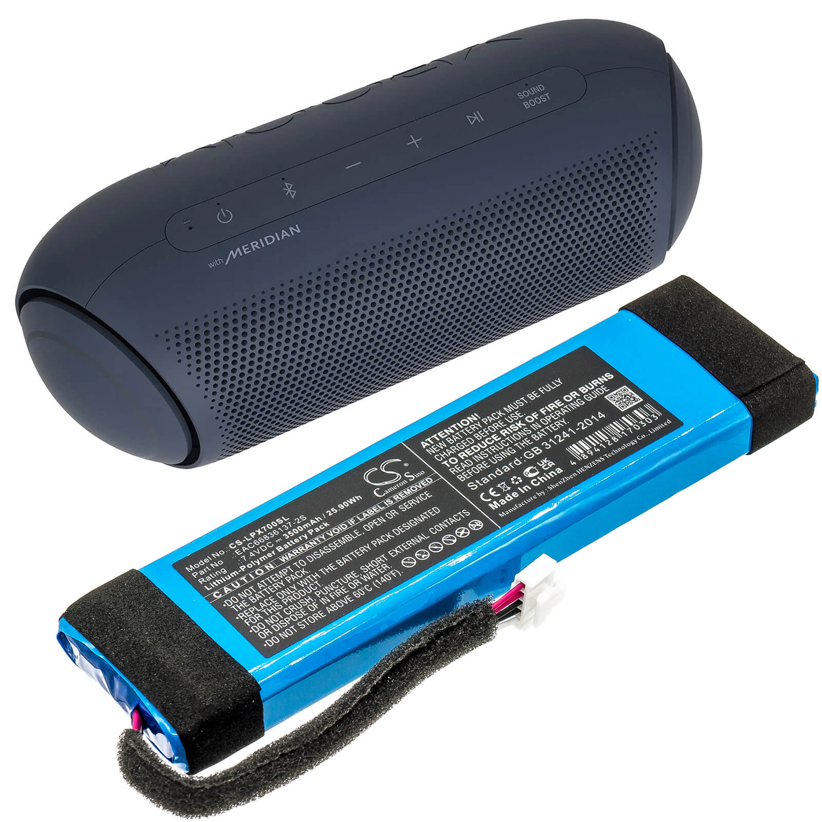 7.4V, 3500mAh, Li-Polymer Battery fits Lg, Xboom Go Pl7, 25.9Wh
