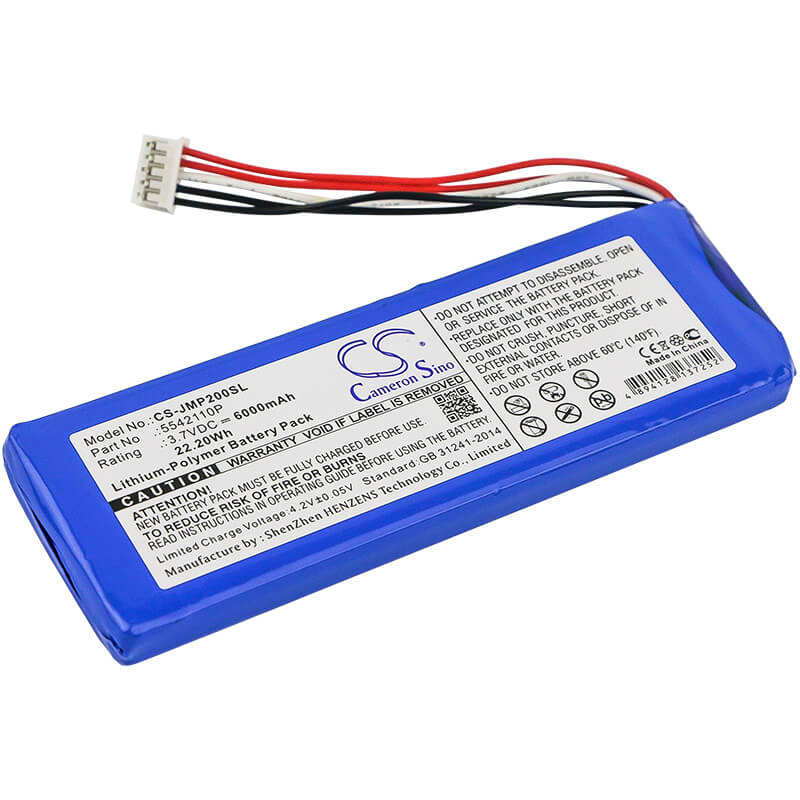3.7V, 6000mAh, Li-Polymer Battery fits Jbl, Pulse 2, Pulse Ii, 22.2Wh